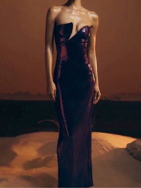 Meshki Strapless Sequin Gown in Plum